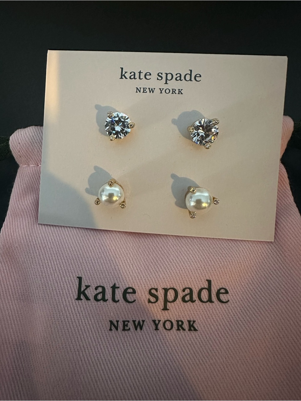 NWT Kate Spade New York Earrings Studs Rise and Shine Set Pearls and CZ in Bag!